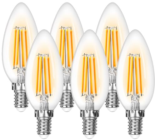 Lepro Glühbirne E14 LED Kerze, 4.5W LED, Warmweiss, 6er Pack, 470 Lumen Filament, Classic Lampe Birnen in Kerzenform, 2700 Kelvin Warmweiß, Ersetzt 40 Watt, Edison Vintage