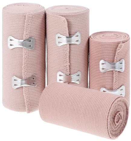 Healifty Elastischer Medizinischer Verband, Kompressionsrolle mit extra Metallclips, Sportzubehör für Knöchelunterstützung, Arm- Bein- oder Brustkorbverletzungen, 4 Stück