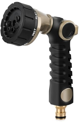 RESTMO Gartenbrause Metall Heavy Duty, Gartenschlauch Spritze | Robuste Handbrause Garten, 7 Muster Garten Wasserspritze für Bewässerung, Autowaschen, Schwarz