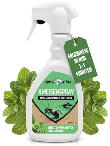 Super Ninja Ameisengift mit Pfefferminzöl, 500ml Ameisenspray für Innen | Pflanzliche Alternative zu Ameisenköderdosen, Spray gegen Ameisen als Barriere für Innenräume & Außenbereich