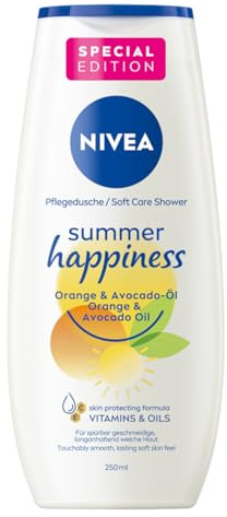NIVEA Summer Happiness Orange Pflegedusche (250 ml), pH-hautneutrales Duschgel mit natürlichem Avocado-Öl, feuchtigkeitsspendende Cremedusche mit frischem Orangen-Duft