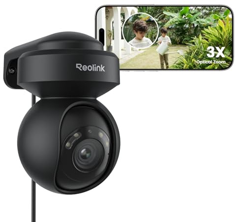 Reolink 5MP PTZ Überwachungskamera Aussen WLAN, 3X Optischer Zoom, 2,4/5GHz WLAN Kamera Outdoor mit Automatischer Verfolgung, Personen-/Fahrzeugerkennung, Vollfarb-Nachtsicht, E1 Outdoor Schwarz