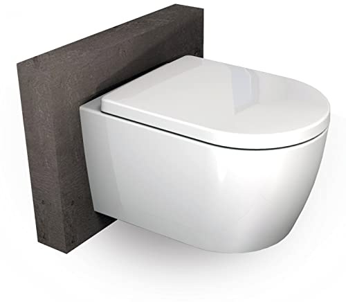 BERNSTEIN Design Wand-WC Spülrandlos Set - Hängetoilette Mit Abnehmbarem Deckel, Sitz Mit Absenkautomatik, Tiefspül-WC D-Form, Softclose-Sitz: Standard - B8030R