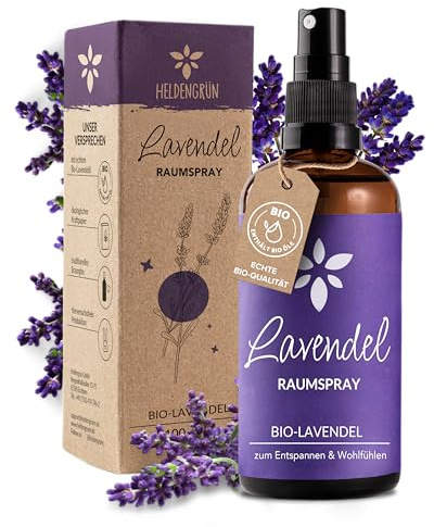 Heldengrün® Lavendelspray Gute Nacht [BIO-LAVENDELÖL] Dermatologisch getestet - Lavendelspray für Kopfkissen - Blumig & frisch - Lavendel Kissenspray & Raumspray