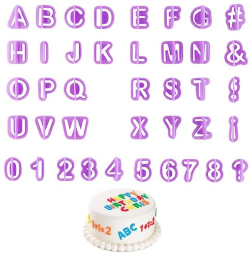 40 Stück Fondant Ausstecher Set,Buchstaben für Fondant,Ausstechformen,Alphabet,Zahlen für Dekoration von Zuckerpaste,Keksen,Kuchen,Backzubehör,Mit Buchstaben,Zahlen Satzzeichen für Torten Deko
