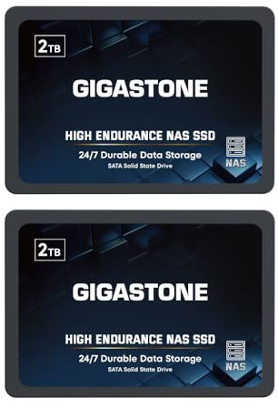 Gigastone NAS Zertifiziert 2TB SSD Festplatte (2er-Pack) TLC Hohe Dauerhaltbarkeit SSD für 24/7 Dauerbetrieb NAS-Systeme RAID 2,5 Zoll SATA III Internes Festkörper-Laufwerk SSD Caching