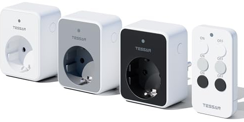 TESSAN Funksteckdosen mit Fernbedienung, 3 Set Steckdose mit Fernbedienung, 3600W Steckdose, 30,5M Steckdosen, Funksteckdosen Stecker, Weiß Grau Schwarz