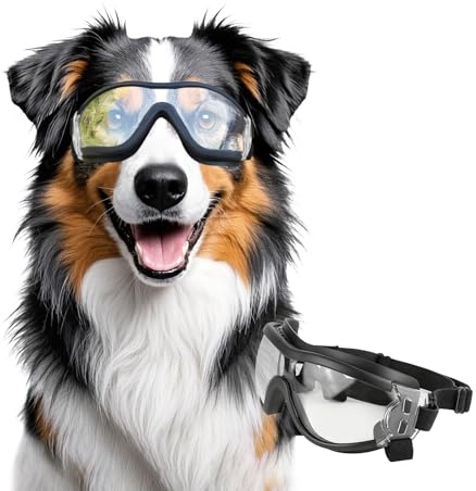 NAMSAN Sonnenbrillen für Hunde Einstellbar Hundebrille Wasserdicht Winddicht UV-Schutz Brille Hund für Mittel/Gross Hunde-Klar