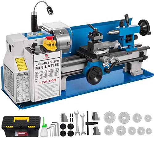 Mophorn Metalldrehmaschinen 7x14 Zoll 550W Mini-Drehmaschine 350mm Mittenabstand Tischdrehmaschine 50-2500 RPM mit Metrisch Gewinde 0,5-2,5mm und 21mm