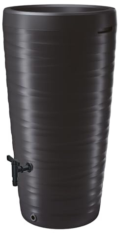 Design Regentonne 240 L mit Wasserhahn - anthrazit - Regentank mit Pflanzschale als Deckel - Kunststoff Wasser Tonne Regen Tank Blumen Pflanzen Kübel wetterfest frostsicher