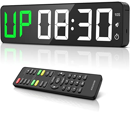 Gym Timer 15 Große LED-Anzeige Wanduhr|Intervall-Workout|Countdown & Up|Stoppuhr|12 Einstellbare Lautstärke|3 Installationsmöglichkeiten|Digitaler Timer für Fitness Home Garage Gym und Outdoor Sport