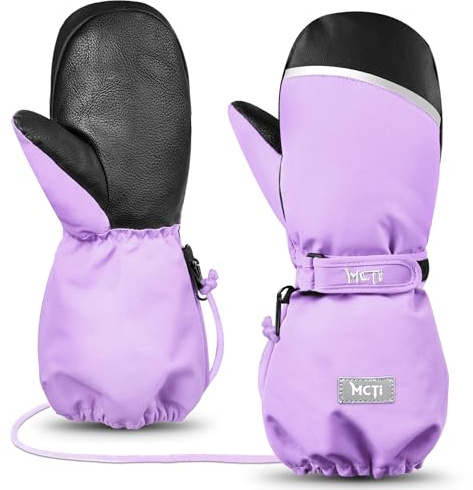 MCTi Skihandschuhe Kinder, Wasserdicht Winterhandschuhe Fäustlinge, Snowboard Handschuhe, Wärme für Jungen und Mädchen 1-15 Jahre Grayish Purple XXS