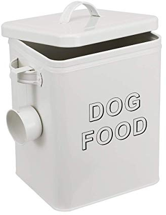 Pethiy Hundefutter hundeleckerli aufbewahrung box,6.5 Liter Metall hundefutter box Aufbewahrungdose mit Schaufel und Versiegelt deckel fur Trockenfutter Tierfutter- Halten bis 2,5 kg -Weiß-dog food