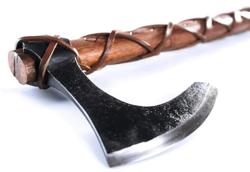CraftTal, 24 Wikinger Axt handgeschmiedete-Streitaxt mit Axtkopf aus 1095 Kohlenstoffstahl und Teakholzschaft mit handgravierten nordischen Runen