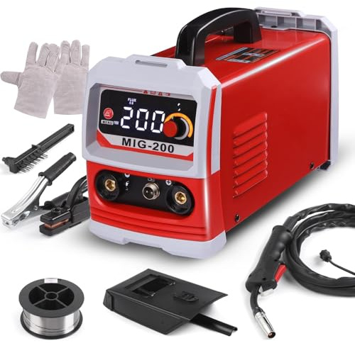 MIG Schweißgerät 3 in 1 MIG/MMA/TIG Lift, 200A Inverter IGBT mit LCD Display, Fülldraht- & Elektrodenschweißgerät 220V, tragbar für Heimwerker, KFZ-Reparatur & Metallbearbeitung