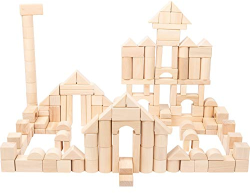 small foot Bauklötze aus Holz, Set mit 200 Teilen, inkl. Brücken, Zylindern, Dreiecken etc., ab 1 Jahr, 11397