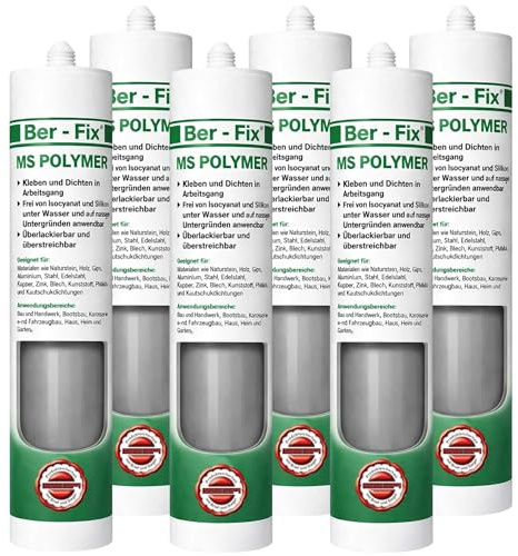Ber-Fix® MS Polymer Grau 6 x 290 ml – Beton, Metall, Faserzement, Fassade | Fensterbänke, Attika, Übergänge und graue Sichtfugen dauerhaft elastisch montieren und abdichten; UV-beständig für außen