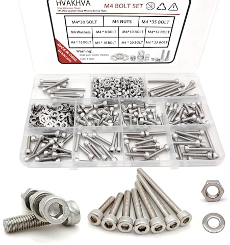 400 Stk M4 Schrauben Set Sechskantschrauben Muttern Set, Edelstahl Zylinderschrauben Innensechskant Schrauben mit Muttern und Unterlegscheiben Set, Maschinenschrauben Gewindeschrauben Sortiment
