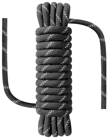 NorthPada Outdoor-Kletterseil, Nylon, 10 mm x 5 Meter, 15 kN, Statisch, Reflektierend Schwarz, für Baumarbeit, Marine, Abseil, Notfall