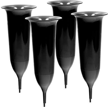 Grabvase mit Erdspieß VonBueren | 4 Stück | schwarz | ca. 25 x 9,8 cm | Friedhofsvase | Grab Blumenvase