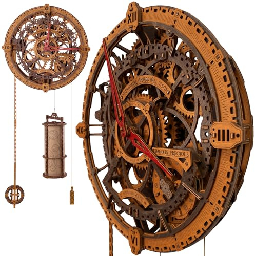 WOODEN.CITY 3D Holzpuzzle Uhr für Erwachsene – Industrial Vintage Wanduhr Holz Modellbausatz, 378 Teile