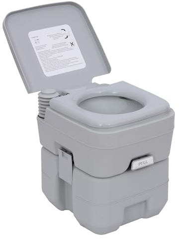 Outsunny Campingtoilette, 20 L Mobil-WC, Camping-WC mit Spül- und Abwassertank, Trockentoilette für Camping, Wandern, Reisen, Angeln, Kunststoff, Grau