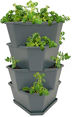 PAUL POTATO Starter Kartoffelturm - 4 Etagen von Gusta Garden - anthrazit/grau - stapelbar - Hochbeet/Pflanzgefäß für Balkon und Garten