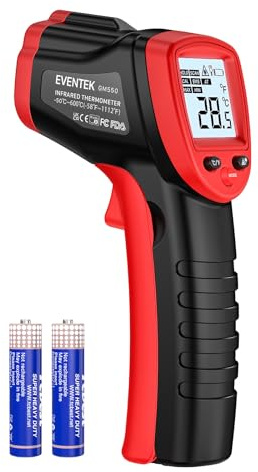 Eventek Infrarot Thermometer, -50°C bis 600°C Digitales Pyrometer mit Laser & LCD – Berührungsloses Messgerät für Pizzaofen, Grill, Kochen & Industrie, Einstellbarer Emissionsgrad (Nicht für Menschen)