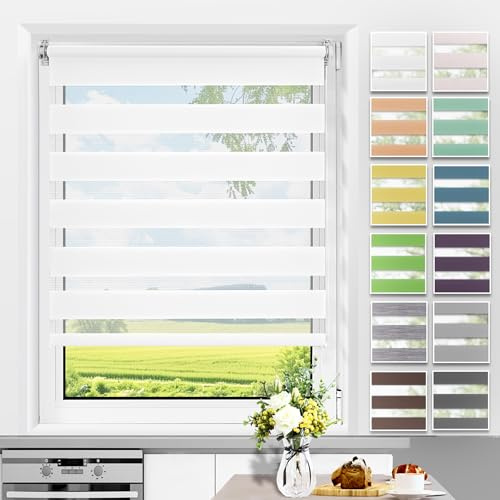 Allesin Doppelrollo Klemmfix ohne Bohren & mit Bohren, Duo Rollos für Fenster und Tür, Klemmrollo Fensterrollo lichtdurchlässig Sichtschutz, B45 x H150cm (Stoffbreite 45cm) Weiß