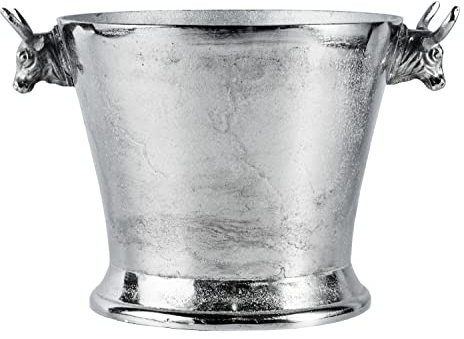 Champagnerkühler Stierkopf, Weinkühler, Flaschenkühler, Sektkühler, Getränkekühler, Aluminium Silber - Kühler für Sekt, Wein und Champagner - L 33 cm