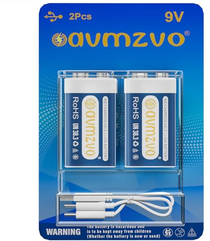 avmzvo 9V Akku, Wiederaufladbare Batterien blockbatterie 1350mAh (2 Stück) mit USB-C-Schnellladung, Hohe Leistung, für Rauchmelder, Mikrofon, Spielzeug, Multimeter