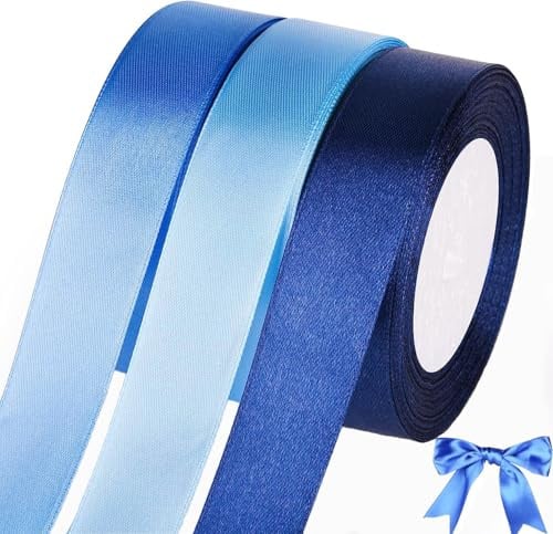qingmeng 66m Satinband Blau, 20mm Geschenkband Blau Breit, Schleifenband Geschenkband Hochzeit Stoff, Blauenes Geschenk Band Geschenkbänder für Taufe Geburtstag Deko Geschenkverpackung