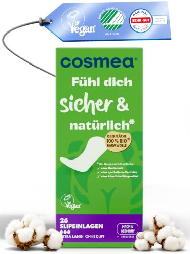 cosmea Slipeinlagen Extra Lang mit Bio Baumwoll-Oberfläche, Vorteilspack 8 x 26 Stück Hygiene-Einlagen, made in Germany