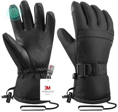 Pnosnesy Skihandschuhe, Schneehandschuhe, wasserdichte Touchscreen-Handschuhe für Skifahren & Snowboarden, Unisex für Männer, Frauen und Kinder mit Handgelenksriemen