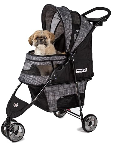 Innopet Hundebuggy Avenue Meliertes Grau leichter Katzenbuggy - Regenschutz inklusive - Hundewagen für die Stadt - faltbarer,wendig, kompakt - mit Sicherheitsleinen & Aufbewahrungskorb