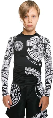 Hardcore Training Kids Rash Guard TA Moko Schwarz Kompressionshemd Lange Ärmel Kinder Fitness Grappling BJJ Grundschicht Sportbekleidung
