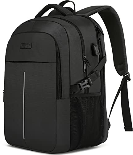 Groß Herren Laptop Rucksack 17 Zoll Laptoptasche für Schule Arbeit mit USB Ladeanschluss Wasserdicht Business Reisen Notebook Tasche Schulrucksack für Männer Frauen Jungen Teenager Schwarz