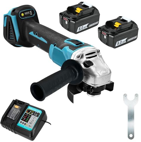 Bürstenlos Akku Winkelschleifer Ø 125mm Kompatibel mit Makita 18V 10000 U/min, Akku Flex Trennschleifer mit 2x 8000 mAh Akkus & DC18RC Ladegerät - Flexschleifer Set für Schleifen, Schneiden, Polieren