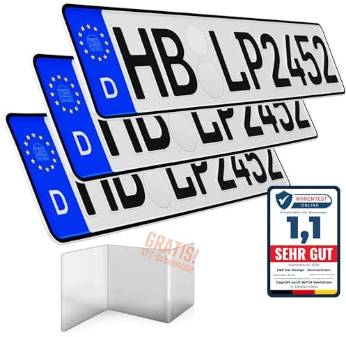 L & P Car Design Kennzeichen Auto KFZ 3 Stück 52cm x 11cm Nummernschild 520 x 110mm DIN Autokennzeichen Fahrradträger Anhänger LKW Wunschprägung amtliches Autoschild (3 Stück)