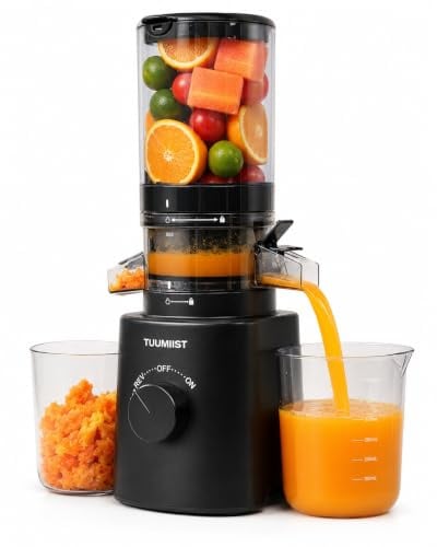 TUUMIIST 120MM Entsafter Slow Juicer, 0,8 L für ganze Früchte, Glanzschwarz | BPA-frei, weniger Schneideaufwand, effiziente Saftgewinnung, einfache Montage/Reinigung, inkl. Saft- & Tresterbehälter