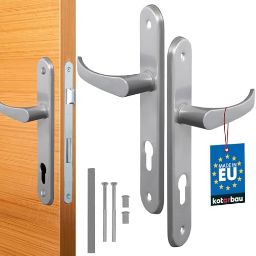 KOTARBAU® Türgriff 72mm Rechts Links für Profilzylinder Silber Türgarnitur Türbeschlag Türdrücker Türklinke Drückergarnitur Zimmertür Klinke Alu