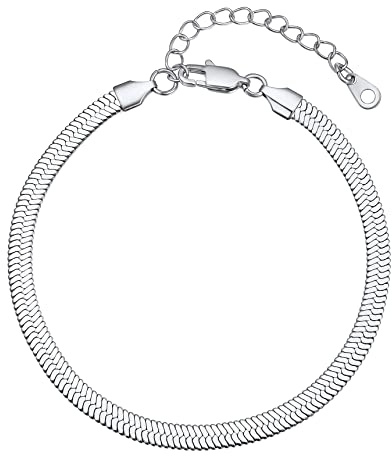 Bestyle Edelstahl Damen Fußkettchen im angesagten Schlangen-Design Sommer Accessoire, Breite 3mm / 5mm, Verstellbare 22+5cm, Silber/Gold/Rosegold/Schwarz