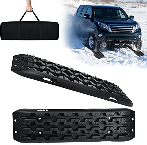 NAIZY 2x Sandbleche Offroad Traktionsmatte Kunstoff Anfahrhilfe Recovery Board Tracks mit Aufbewahrungstasche Traktionsband Max. 10T Last, PKW LKW Traktionsplatten, Schwarz
