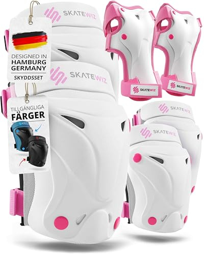 SKATEWIZ Inliner Schoner Kinder & Erwachsene - Schoner Set 6-teilig | Schützer Inliner Kinder - Knie-, Ellenbogenschützer & Handschoner - mit Tasche - Skateboard, Inline Skates, Rollschuhe