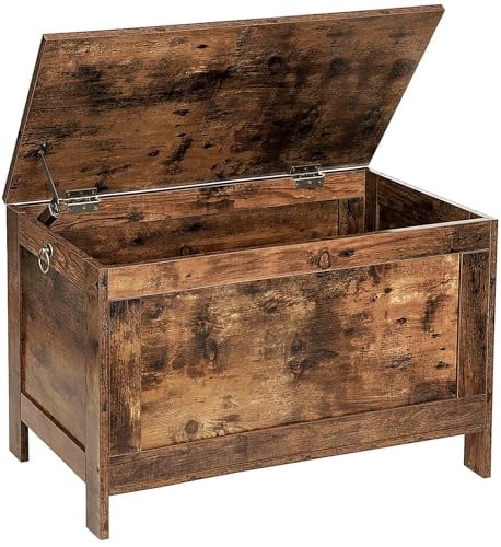 HOOBRO Truhen, Sitzbank mit Stauraum, Spielzeugtruhe mit Deckel, Schuhbank, Sitztruhe, Aufbewahrungstruhe, Robust, Sicherheitsscharniere, Schlafzimmer, Wohnzimmer, 76 cm, Dunkelbraun EBF75CW01G1