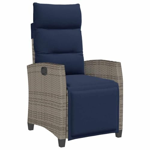 vidaXL Gartensessel mit Beistelltisch Verstellbar Grau Poly Rattan