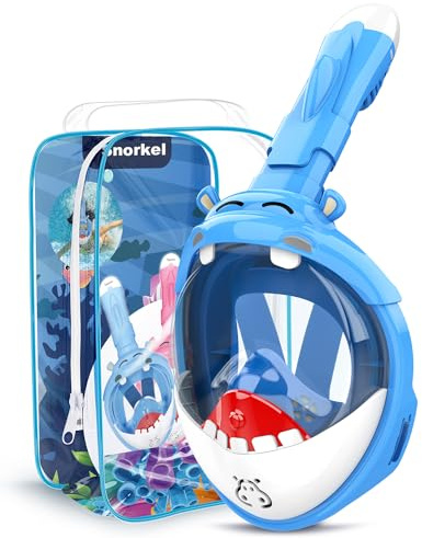 Dancial Schnorchelmaske für Kinder, 180° Panoramablick, Vollgesichtstauchmaske, freies Atmen, Anti-Beschlag, Anti-Leck-Schnorchel-Set, Dry Top Schwimmmaske