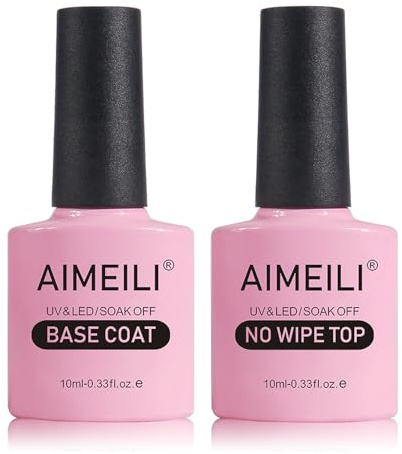 AIMEILI Base Coat Top Coat UV LED Gel Nagellack Gellack Unterlack & Überlack Set Nägel Maniküre Kit 2×10ml