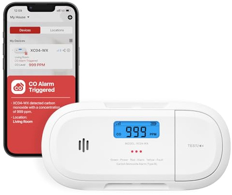X-Sense Smart-Kohlenmonoxidmelder, WLAN-Kohlenmonoxidmelder, Echtzeit-Push-Benachrichtigungen über X-Sense Home Security-App, austauschbare Batterie, freistehendes Design, XC04-WX