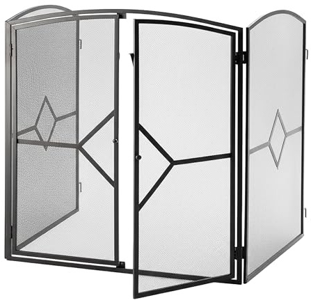 Relaxdays Funkenschutzgitter, Kamingitter mit Tür, schwarz | HxBxT: 80 x 71 x 61 cm, Hitzeschutz, Wandbefestigung, Eisen